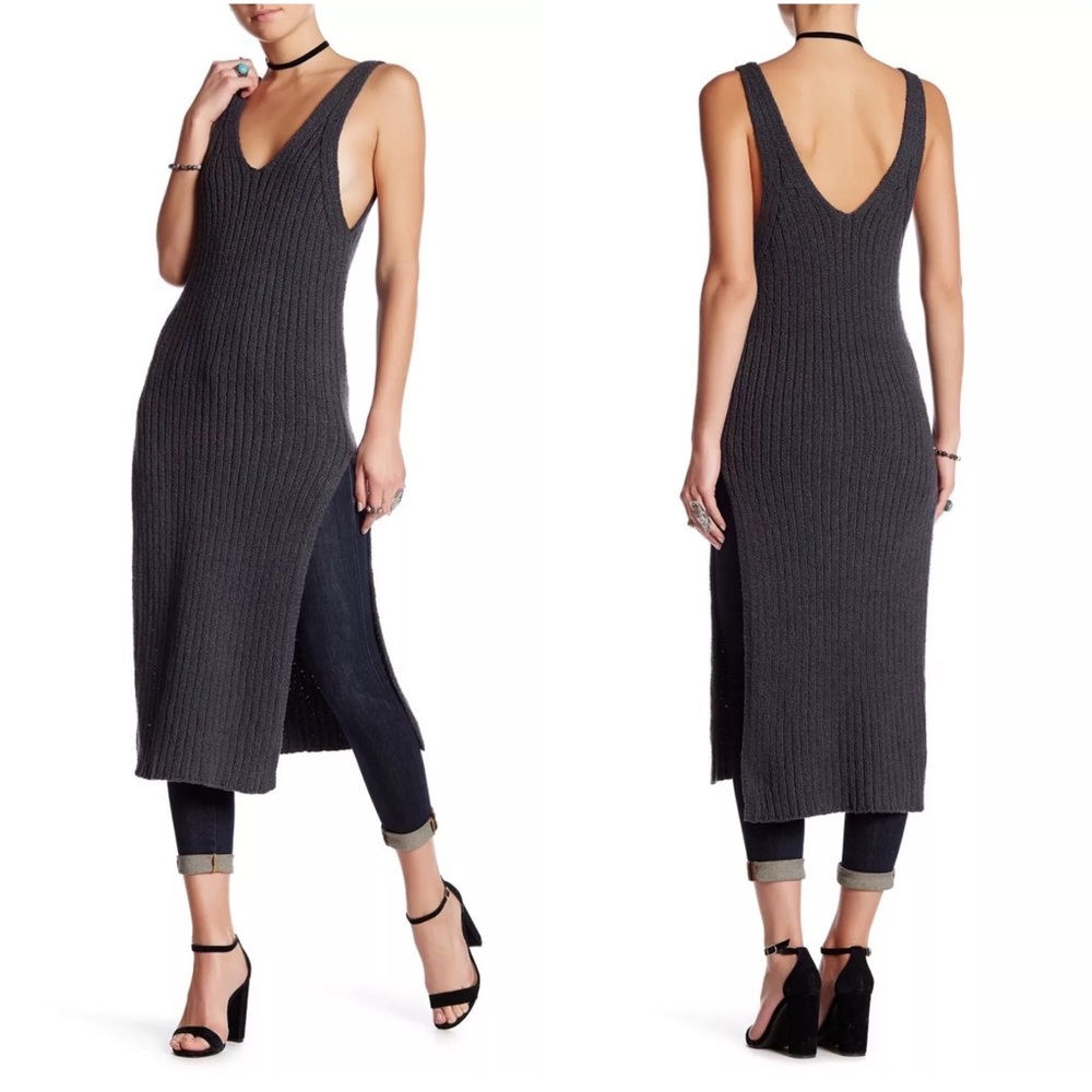 NWT! Free People Charcoal Sleeveless Knit Sweater Dress